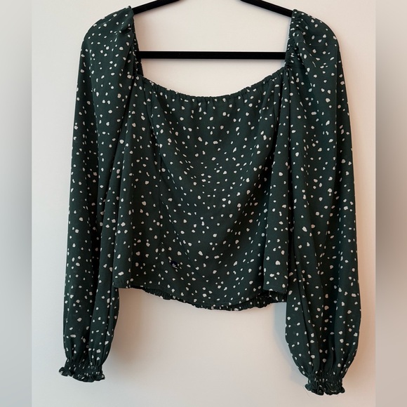 Dark Green Long-Sleeve Squareneck Top - Picture 1 of 5
